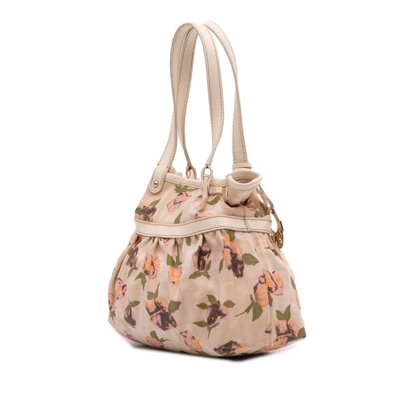 Fendi Mini Zucca Canvas Rose Printed Chef Handbag Brown Canvas Good condition - Back View