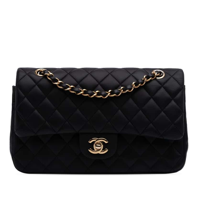 Chanel Medium Classic Lambskin Double Flap Black Leather Good condition - Front View