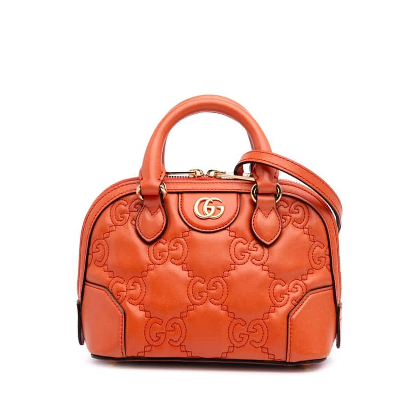 Gucci Mini GG Matelasse Calfskin Top Handle Bag Orange Leather Good condition - Front View