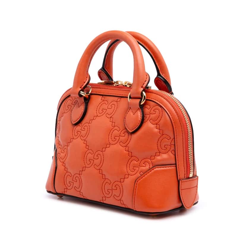 Gucci Mini GG Matelasse Calfskin Top Handle Bag Orange Leather Good condition - Back View