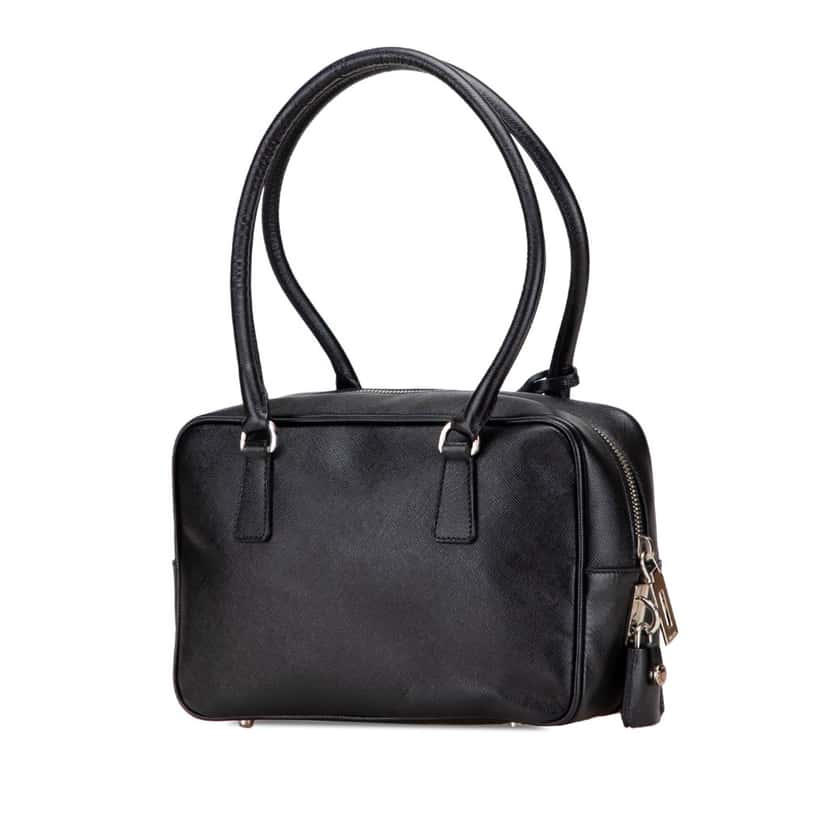 Prada Saffiano Lux Bauletto Handbag Black Leather Good condition - Back View