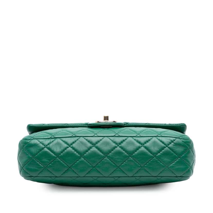 Chanel Medium Classic Lambskin Double Flap Green Leather Fair condition - Inside View