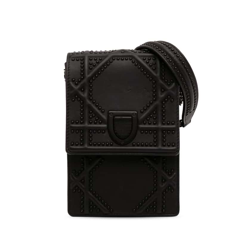 Dior Ultra Matte Calfskin Studded Vertical Diorama Black Leather Good condition - Front View