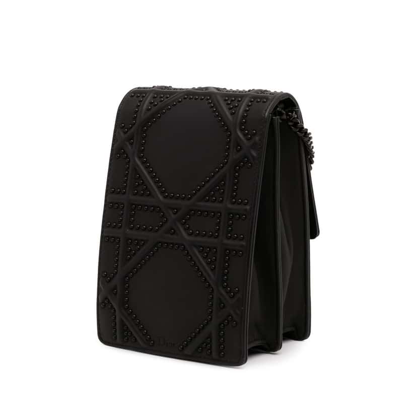 Dior Ultra Matte Calfskin Studded Vertical Diorama Black Leather Good condition - Back View