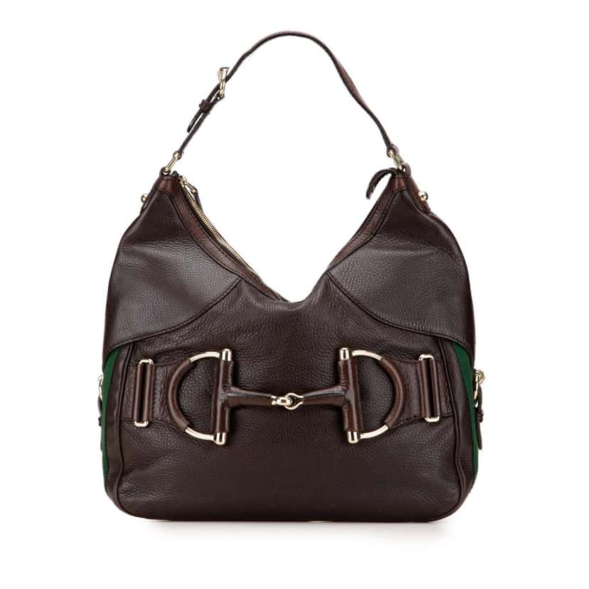 Gucci Leather Web Horsebit Heritage Hobo Brown Leather Good condition - Front View