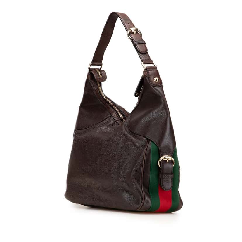 Gucci Leather Web Horsebit Heritage Hobo Brown Leather Good condition - Back View