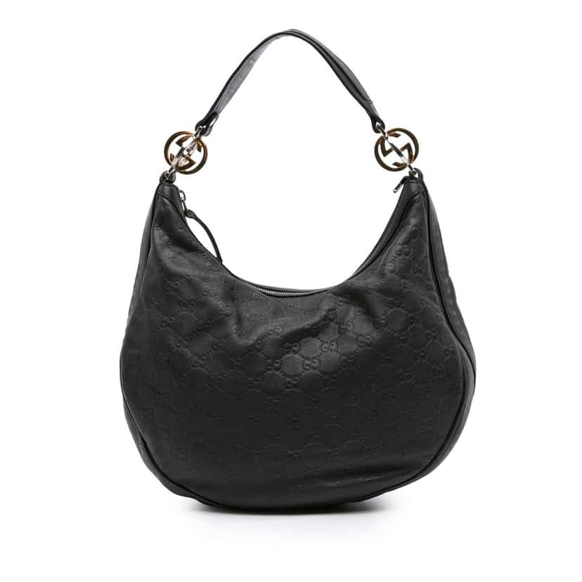 Gucci Medium Guccissima Twins Hobo Black Leather Good condition - Front View