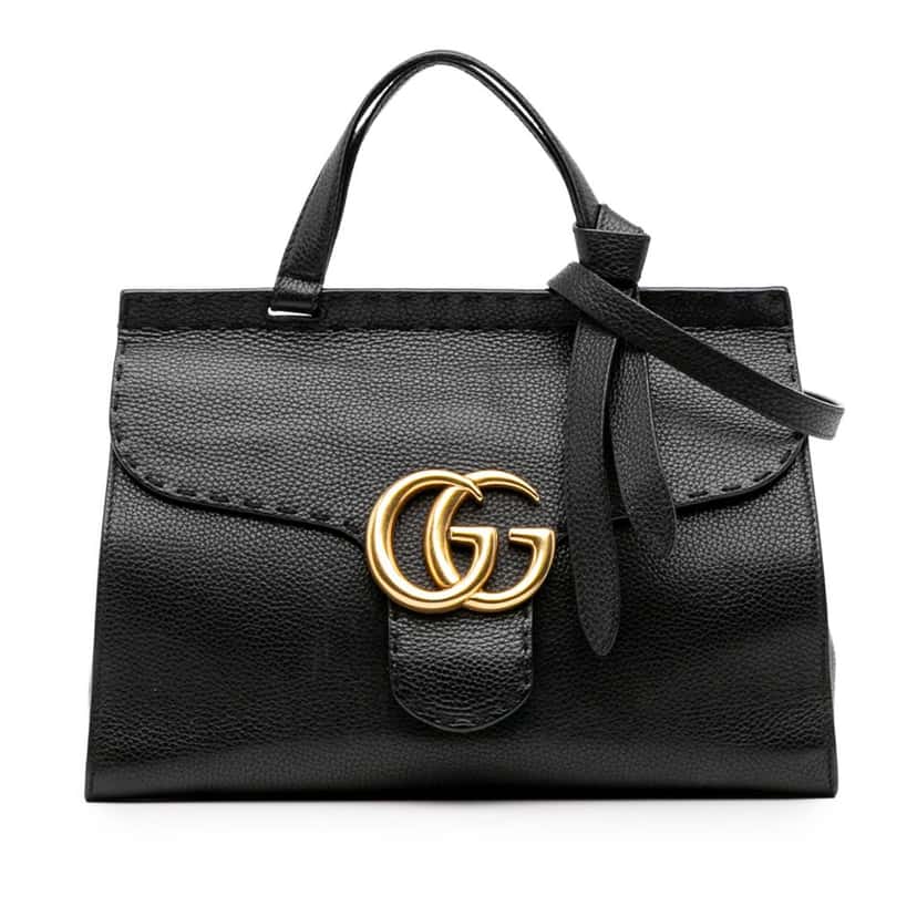 Gucci Small GG Marmont Grained Calfskin Top Handle Satchel Black Leather Good condition - Front View