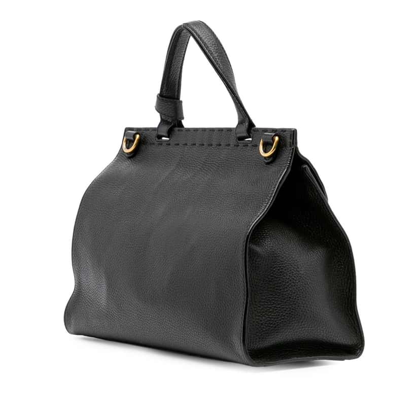Gucci Small GG Marmont Grained Calfskin Top Handle Satchel Black Leather Good condition - Back View
