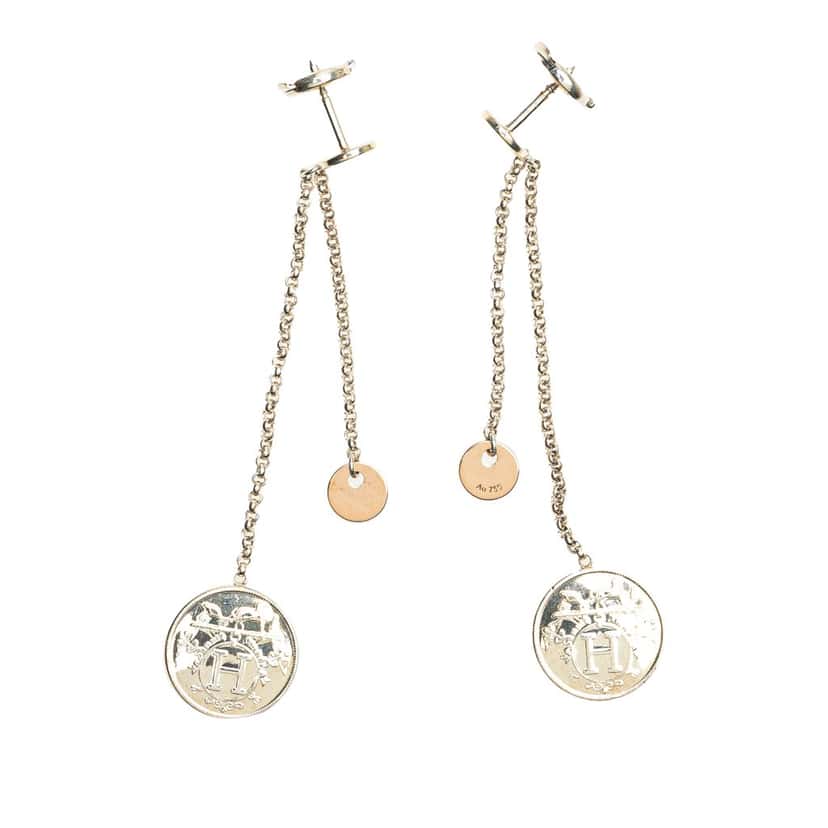 Hermès Sterling Silver and 18K Rose Gold Ex Libris Swing Earrings Silver Silver Good condition - Front View