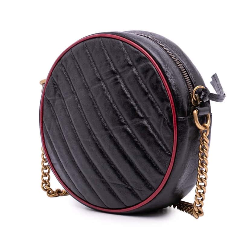 Gucci Mini GG Marmont Matelasse Leather Torchon Round Crossbody Black Leather Good condition - Back View