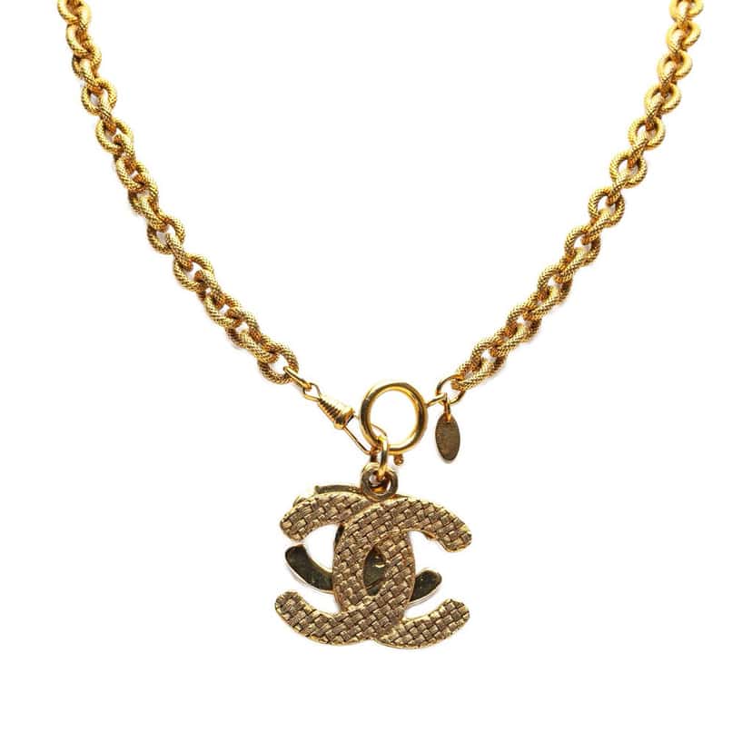 Chanel Gold Plated Double CC Pendant Necklace Gold Metal Good condition - Front View