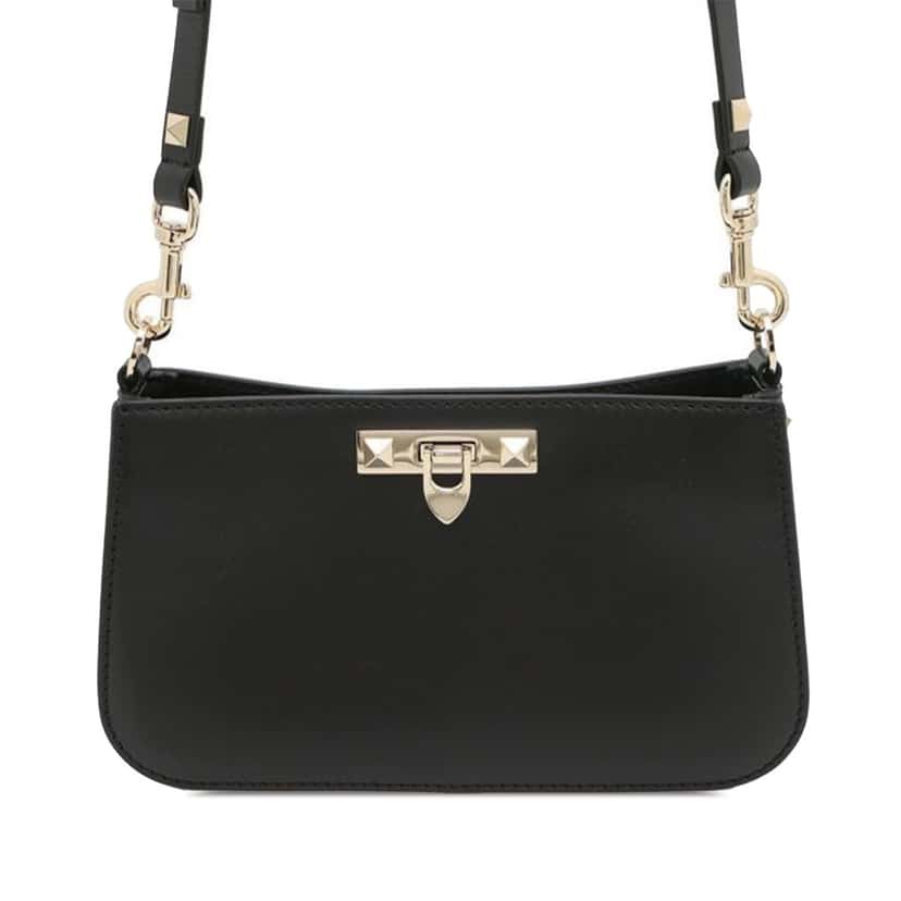 Valentino Calfskin Rockstud Flip Lock Crossbody Black Leather Good condition - Front View