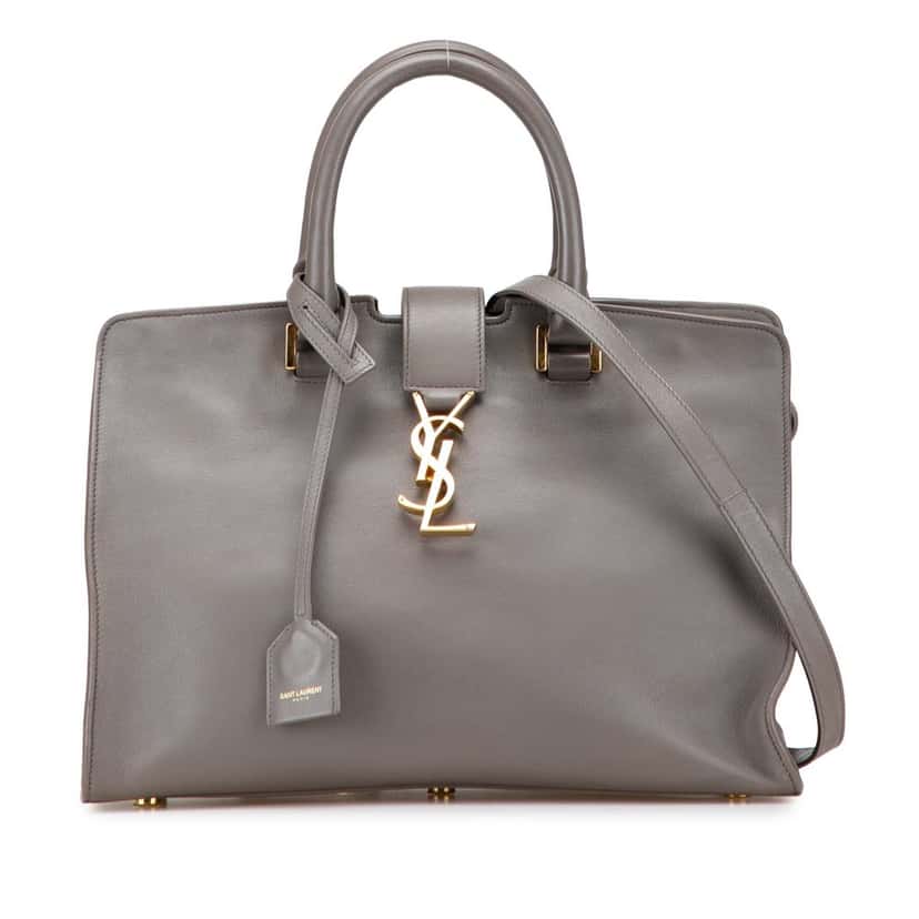 Saint Laurent Small Leather Monogram Cabas Satchel Grey Leather Good condition - Front View