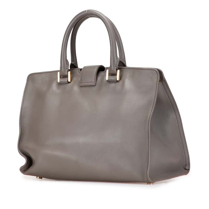 Saint Laurent Small Leather Monogram Cabas Satchel Grey Leather Good condition - Back View