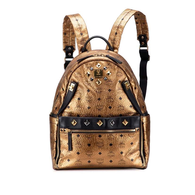 Mcm Small Visetos Metallic Coated Canvas Studded Stark Backpack Gold Canvas Good condition - Front View