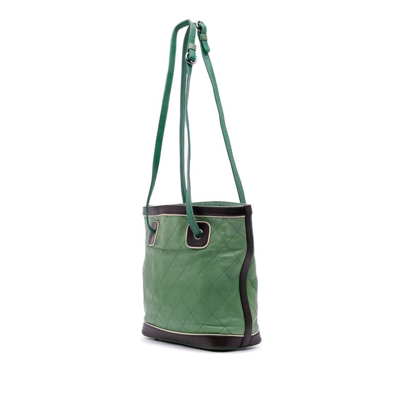 Chanel CC Quilted Lambskin Country Club Tote Green Leather Very good condition - Back View