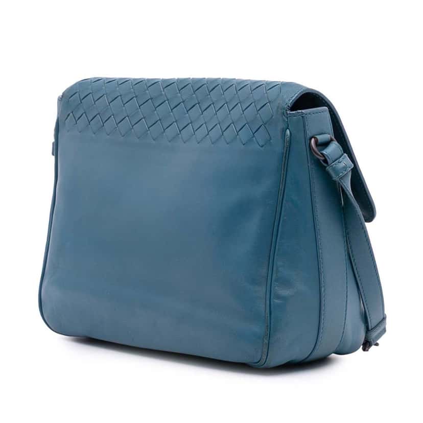 Bottega Veneta Intrecciato Trimmed Nappa Flap Crossbody Blue Leather Good condition - Back View