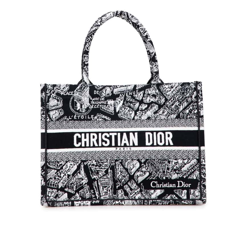 Dior Medium Canvas Embroidered Plan De Paris Book Tote Black Canvas Good condition - Front View