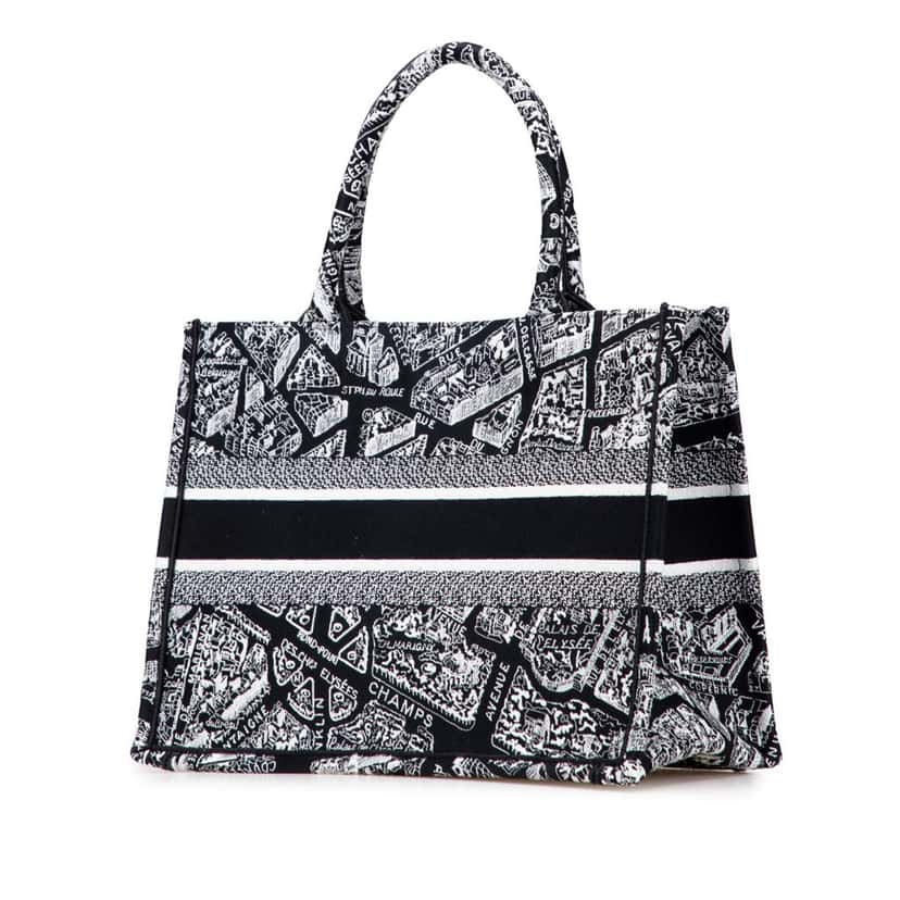 Dior Medium Canvas Embroidered Plan De Paris Book Tote Black Canvas Good condition - Back View