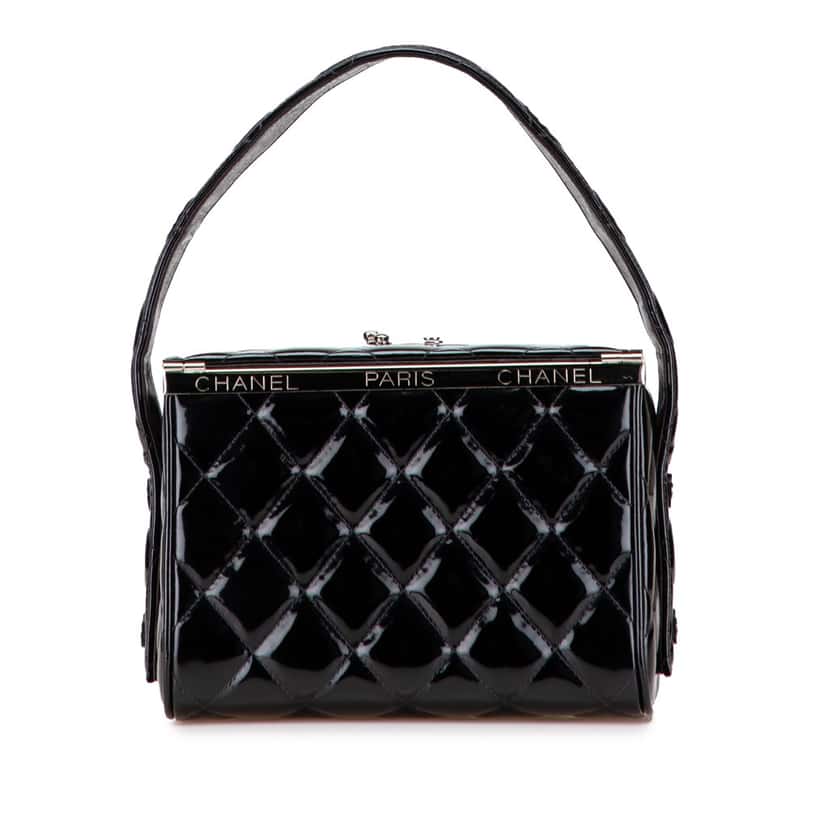Chanel Quilted Patent Leather Box Handbag Black Leather Good condition - Front View