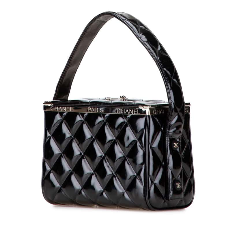 Chanel Quilted Patent Leather Box Handbag Black Leather Good condition - Back View