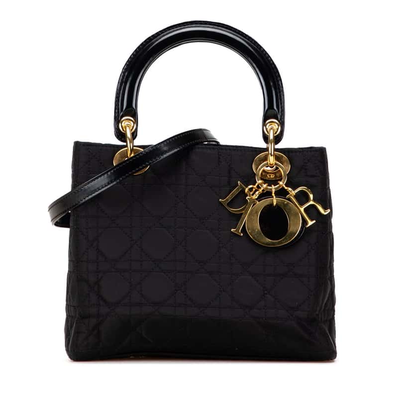 Dior Medium Nylon Cannage Lady Dior Black Fair condition - Front View