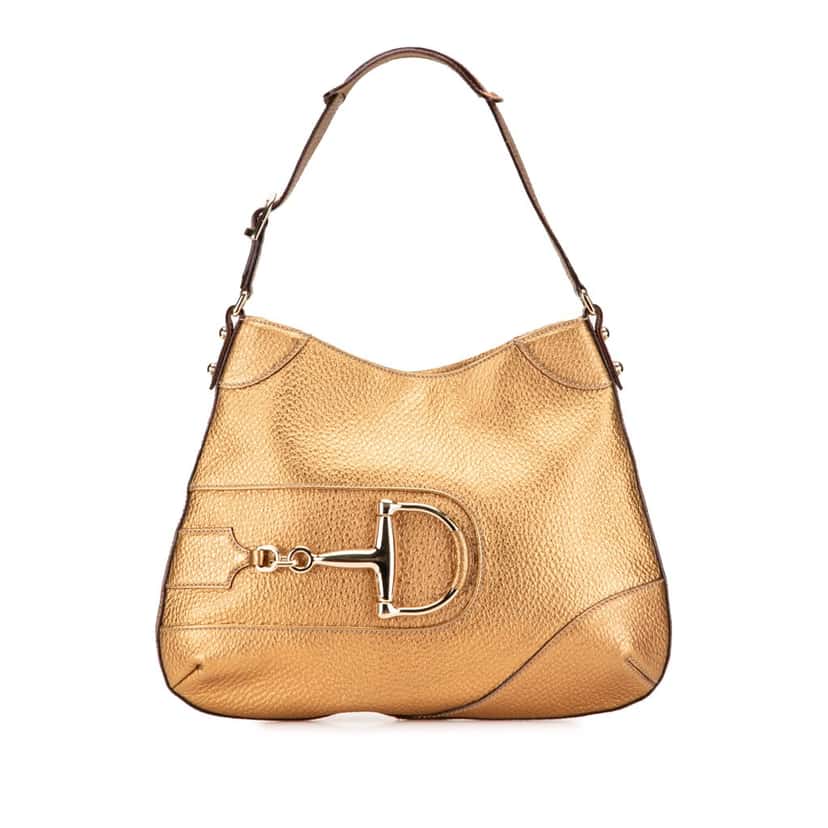 Gucci Grained Calfskin Hasler Hobo Gold Leather Good condition - Front View