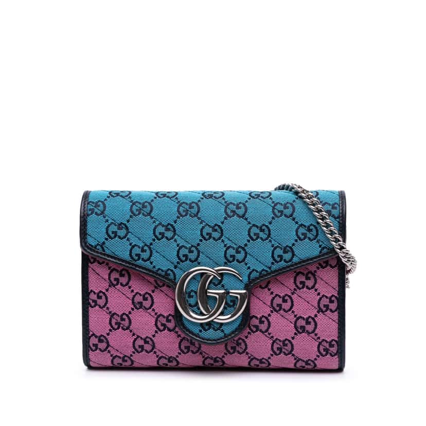 Gucci GG Marmont Matelasse Diagonal Canvas Chain Wallet Pink Canvas Good condition - Front View