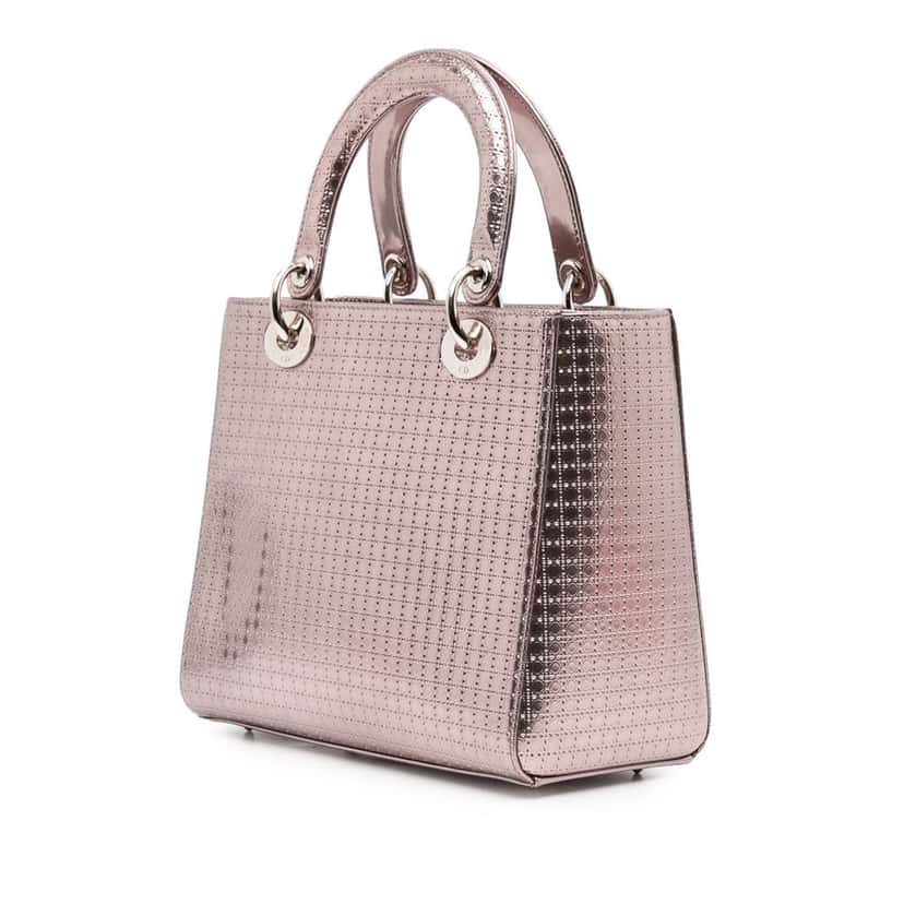 Dior Medium Metallic Patent Microcannage Lady Dior Pink Leather Good condition - Back View