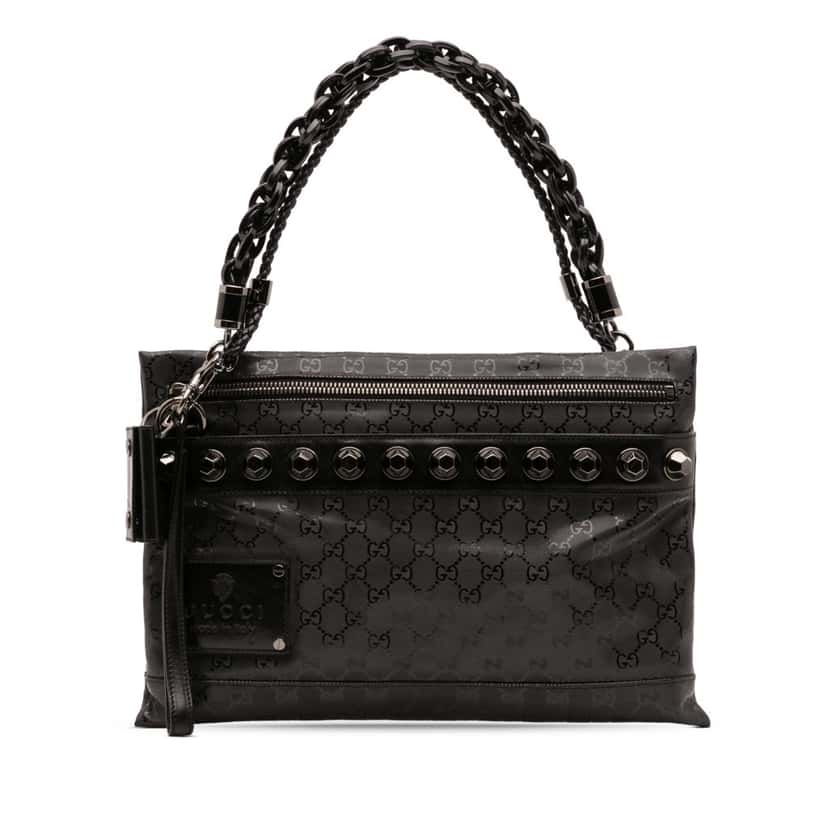 Gucci GG Imprime Studded Shoulder Bag Black Canvas Good condition - Front View