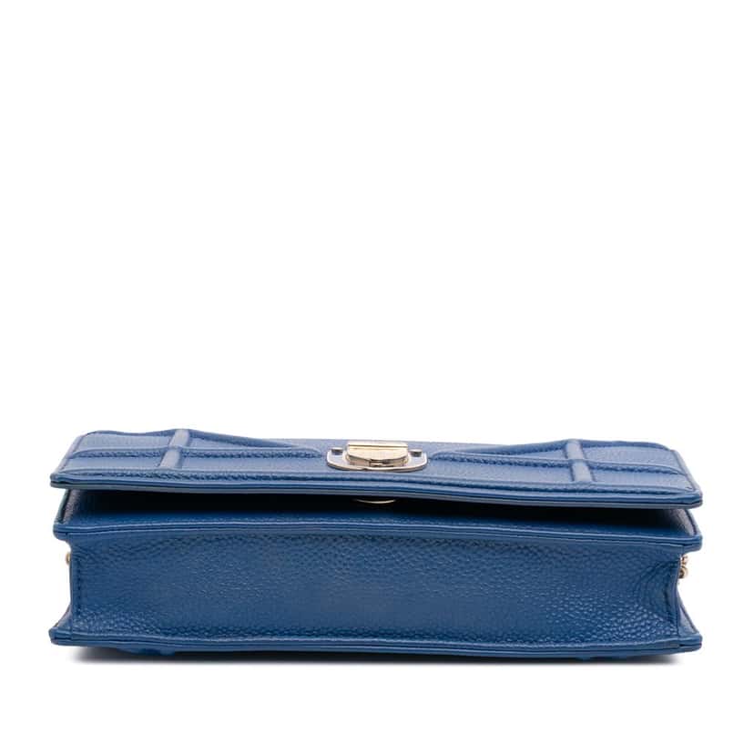 Dior Grained Calfskin Diorama Wallet on Chain Blue Leather Good condition - Inside View