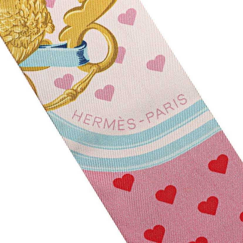 Hermès Brides De Gala Love Silk Twilly Scarf Pink Silk Good condition - Back View