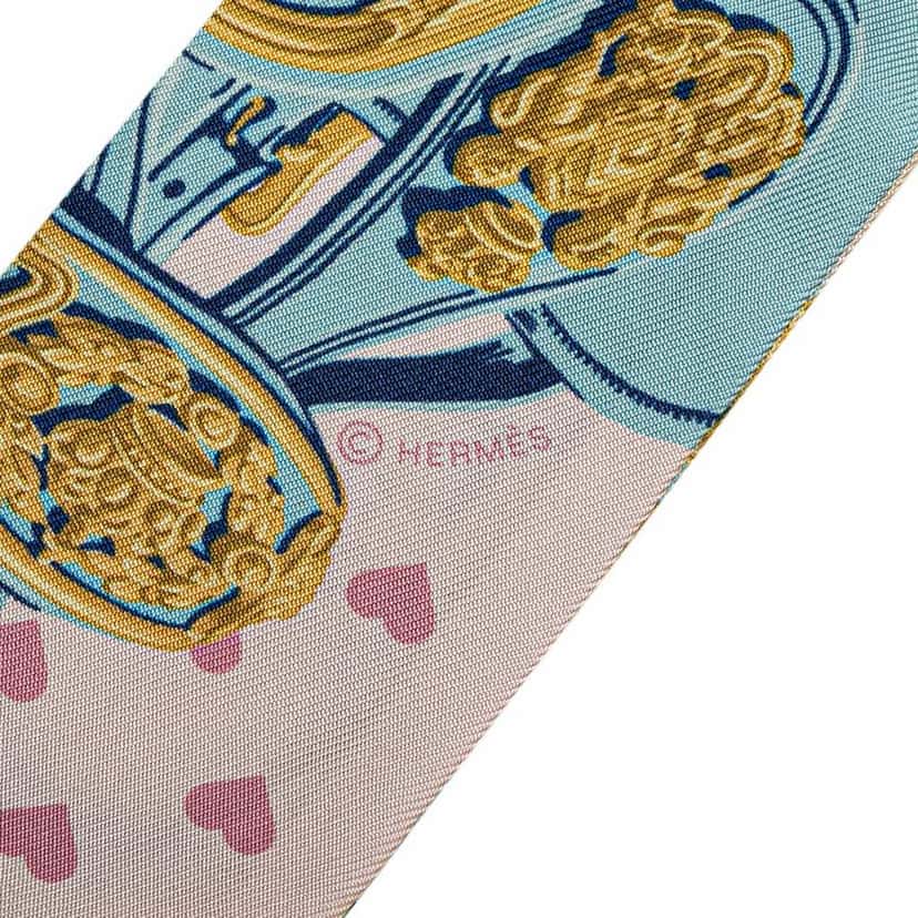 Hermès Brides De Gala Love Silk Twilly Scarf Pink Silk Good condition - Box View