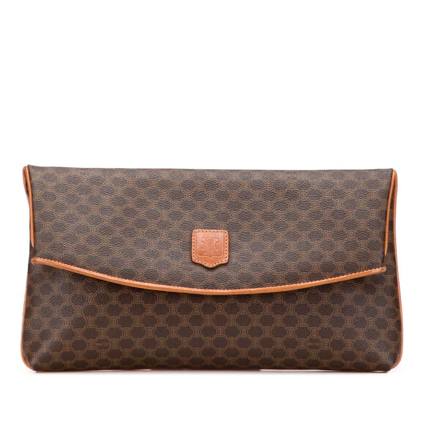 Celine Macadam Coated Canvas Clutch Brown Canvas Good condition - Front View
