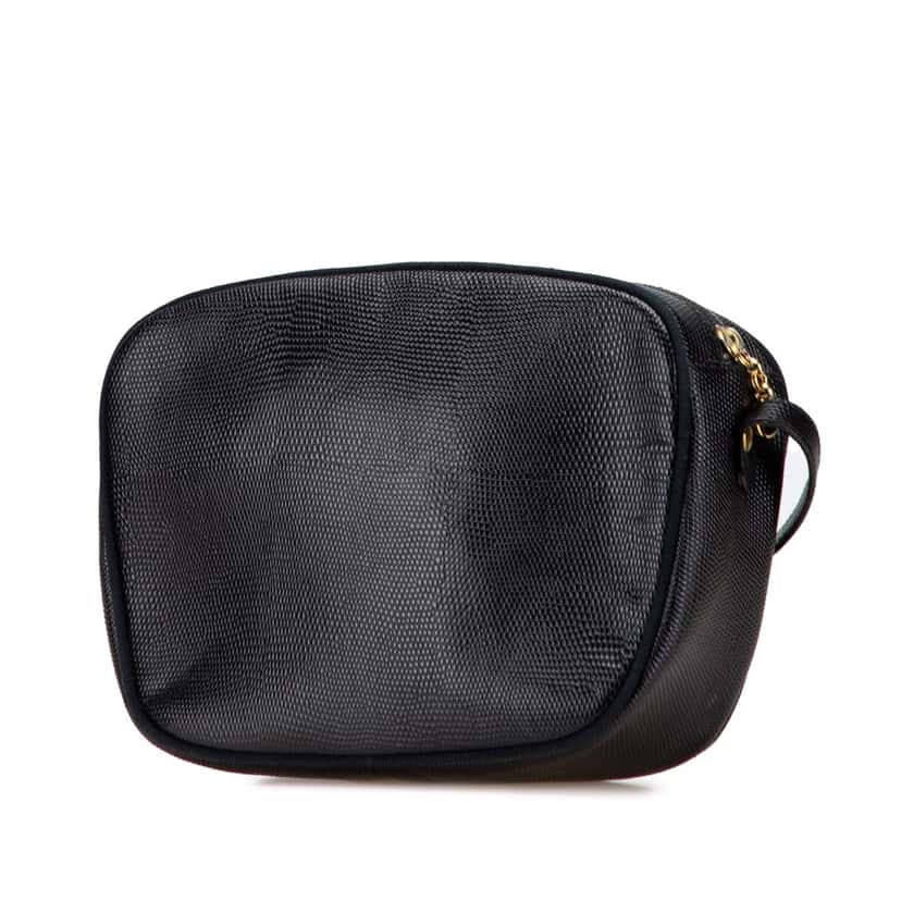 Salvatore Ferragamo Embossed Lizard Leather Vara Crossbody Black Leather Good condition - Back View