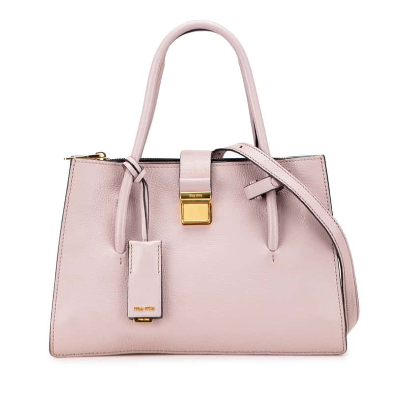 Miu Miu Goatskin Madras Push Lock Tote Pink Leather Good condition - Front View