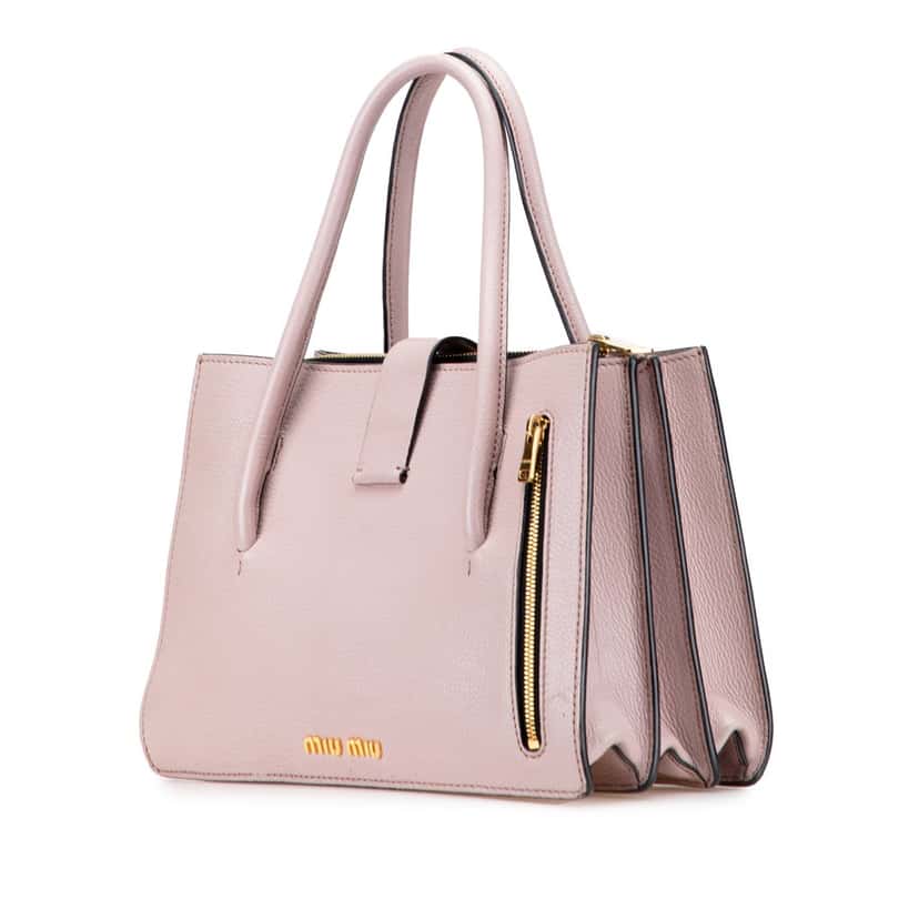 Miu Miu Goatskin Madras Push Lock Tote Pink Leather Good condition - Back View