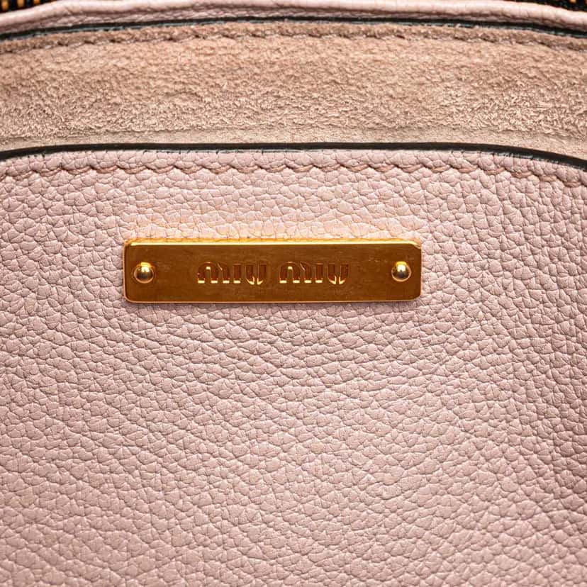 Miu Miu Goatskin Madras Push Lock Tote Pink Leather Good condition - Box View