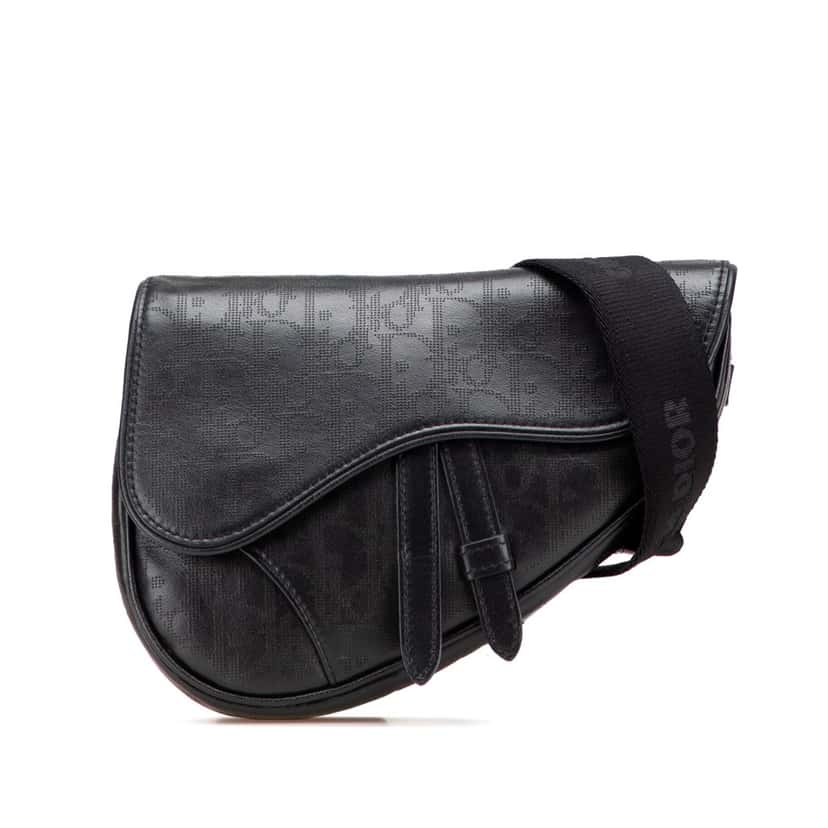 Dior Oblique Perforated Calfskin Galaxy Saddle Bag Black Leather Good condition - Front View