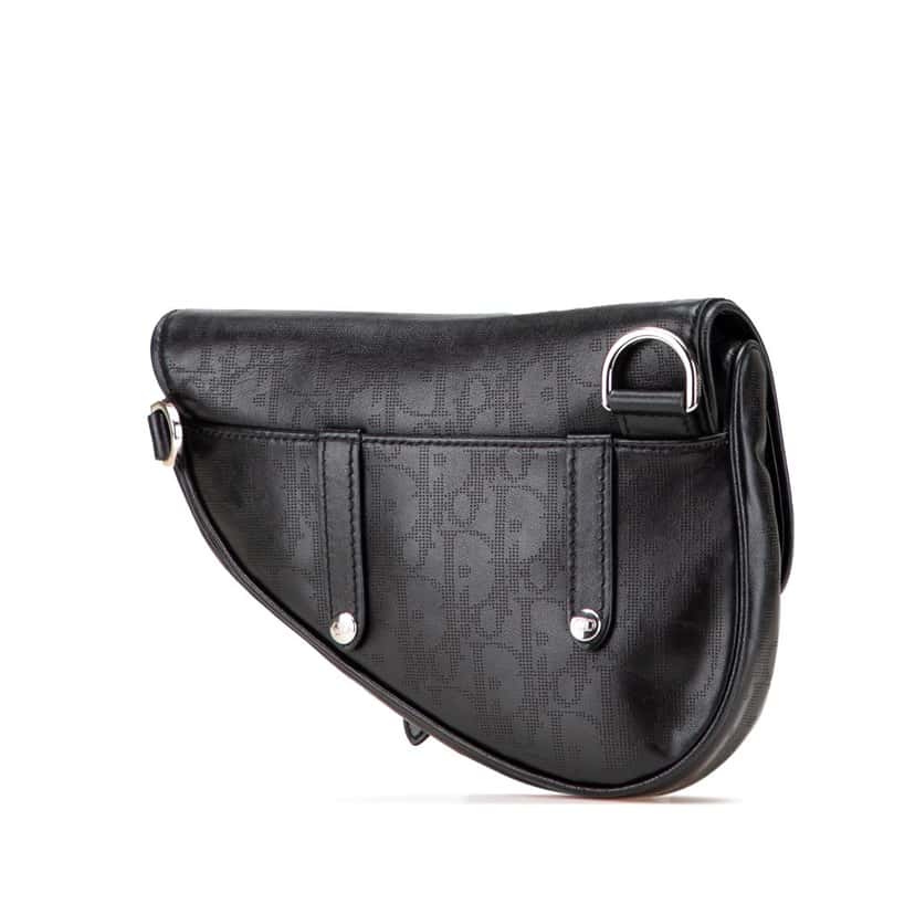 Dior Oblique Perforated Calfskin Galaxy Saddle Bag Black Leather Good condition - Back View