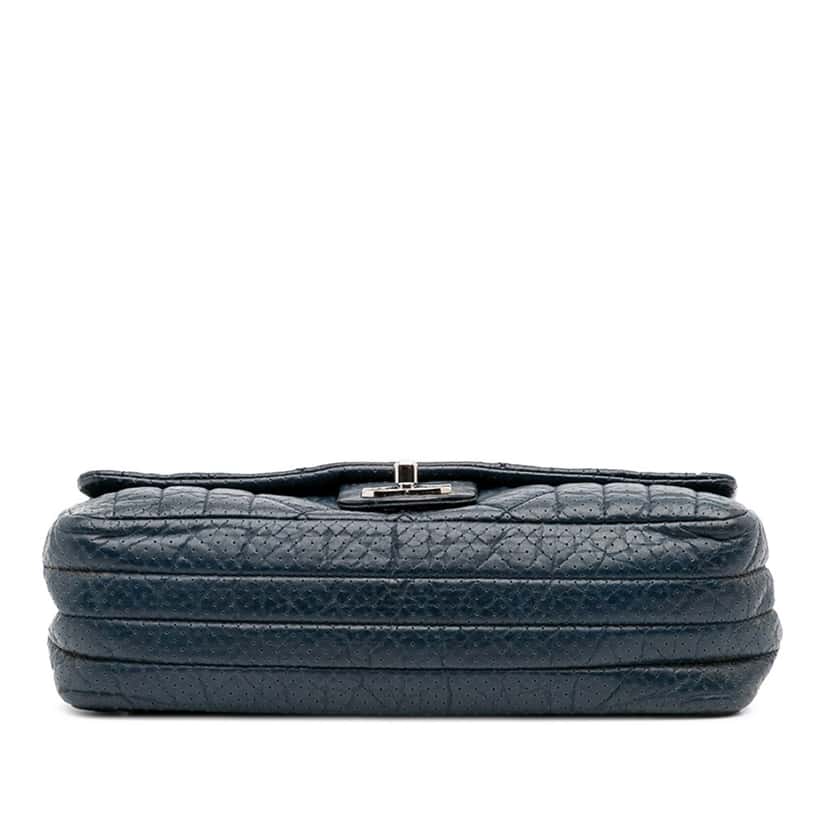 Chanel CC Quilted Perforated Aged Calfskin Flap Blue Leather Good condition - Inside View