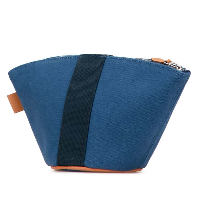 Hermès Mini Toile Palmyre Pouch Blue Canvas Very good condition - Back View