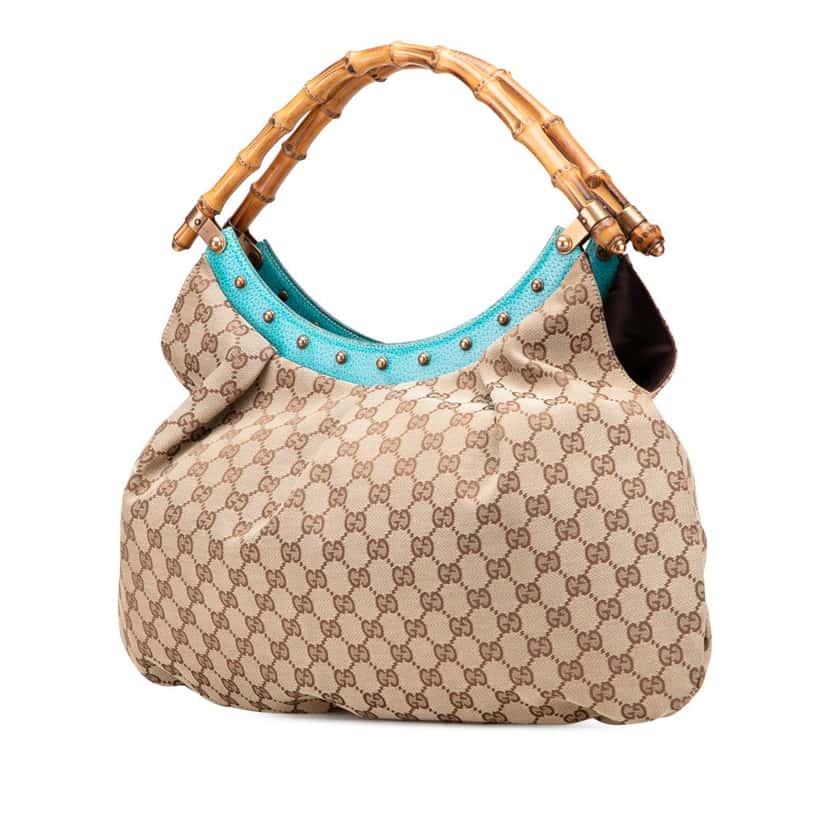 Gucci GG Canvas Bamboo Studded Hobo Brown Canvas Good condition - Back View