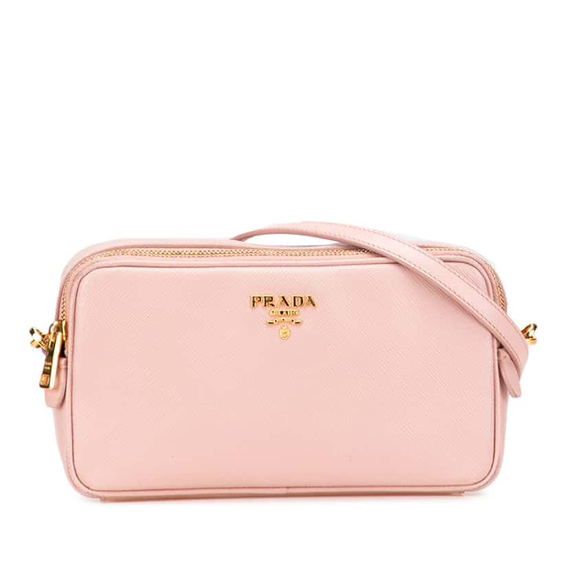 Prada Mini Saffiano Double Zip Crossbody Pink Leather Good condition - Front View
