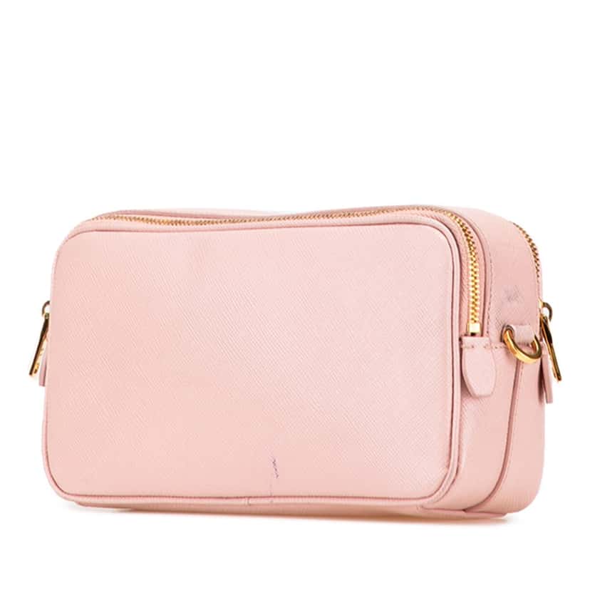 Prada Mini Saffiano Double Zip Crossbody Pink Leather Good condition - Back View