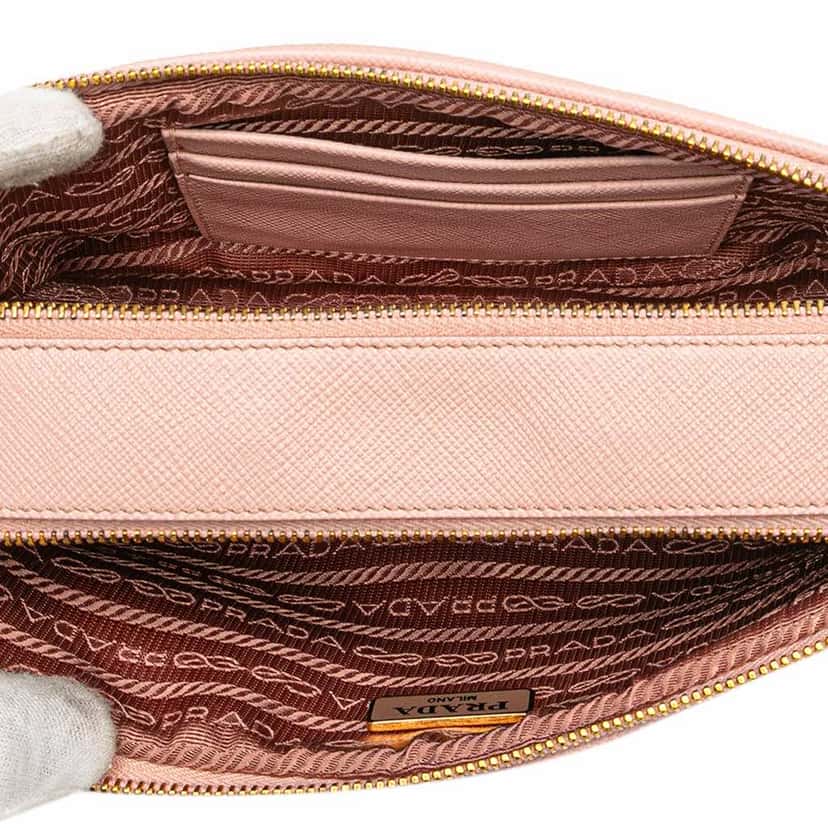 Prada Mini Saffiano Double Zip Crossbody Pink Leather Good condition - Model View