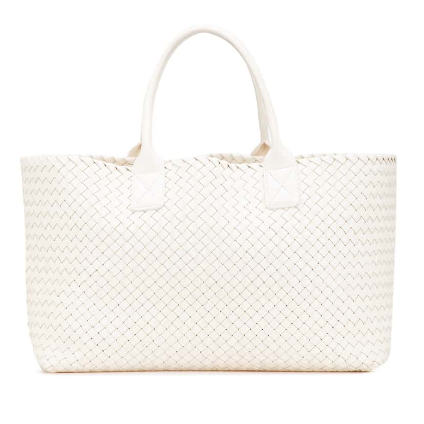 Bottega Veneta Medium Lambskin Intreccio Cabat Tote White Leather Good condition - Front View