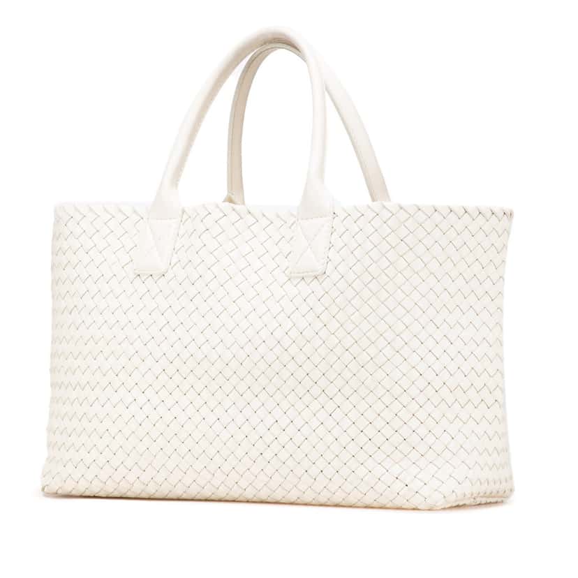 Bottega Veneta Medium Lambskin Intreccio Cabat Tote White Leather Good condition - Back View