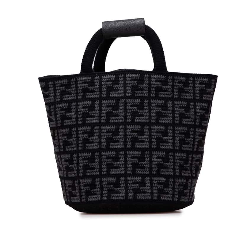 Fendi Large Zucca Cashmere Shopper Tote Black Wool Good condition - Front View